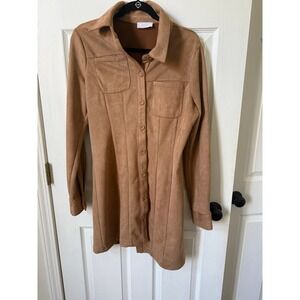 Sage The Label Faux Suede Shirt Dress / Shacket – Camel Tan – size Large